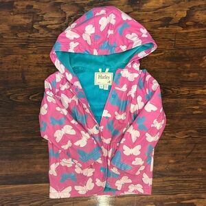 Hatley Girls Butterfly Raincoat - Size 7 - GUC - Blue, White & Pink